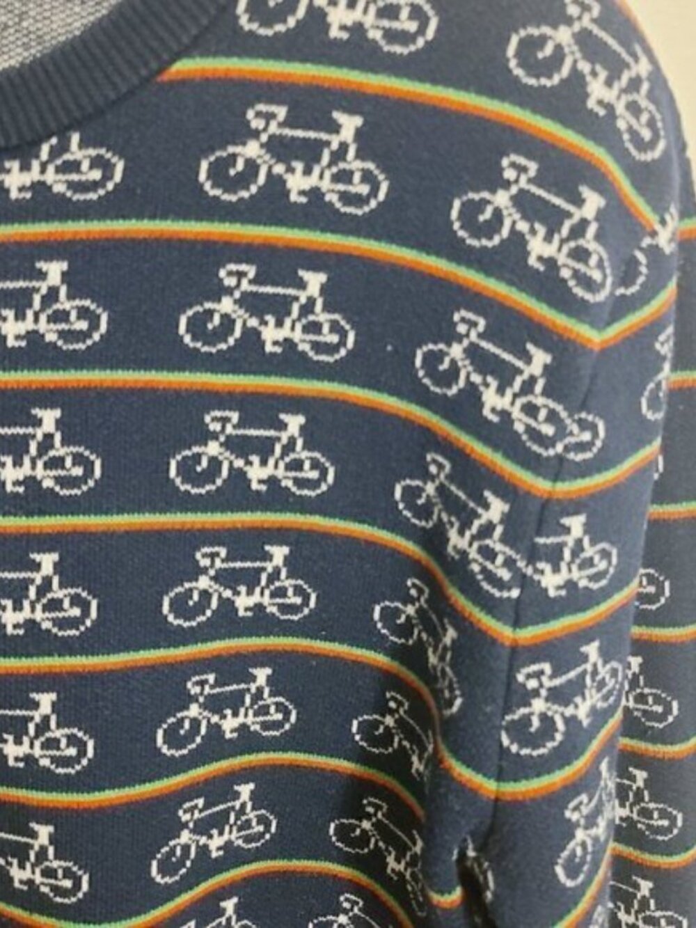 Forever 21 Men | Navy Bicycle Print & Striped Crewneck Sweater (Size Medium) - Picture 9 of 12